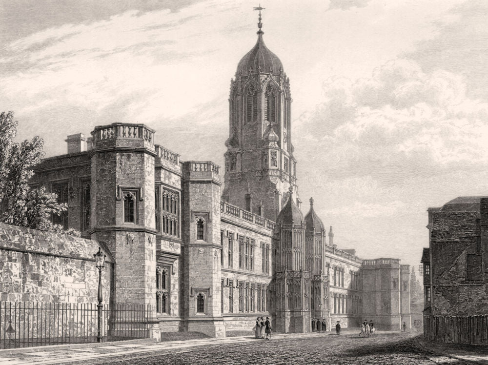 West front of Christ Church College, Oxford, by John Le Keux 1837 old print
